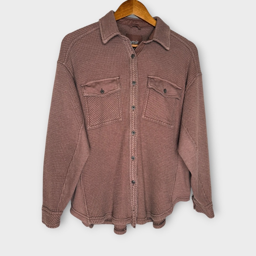Aerie Lumber Jane Waffle Knit Shirt Button Up Shacket Lumberjane Dusty Mauve XXS